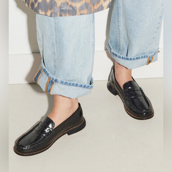 Freda Salvador Shoes - Freda Salvador Elba Penny Loafers in Classic Black Spazzolato size 7